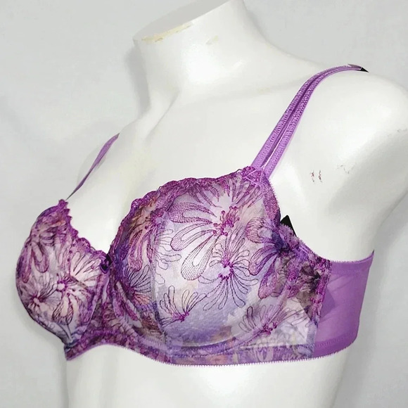 42DDD Paramour 115009 Ellie‎ Demi Unlined Sheer Lace Underwire Bra Purple NWT - Picture 2 of 11